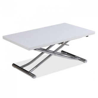 Table basse relevable extensible TRENDY Mélaminé chêne Blanc/Pied chromé 110 x 70/140 cm