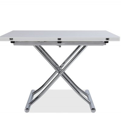 Table basse relevable extensible TRENDY Mélaminé chêne Blanc/Pied chromé 110 x 70/140 cm - 20100990675 - 3663556422633