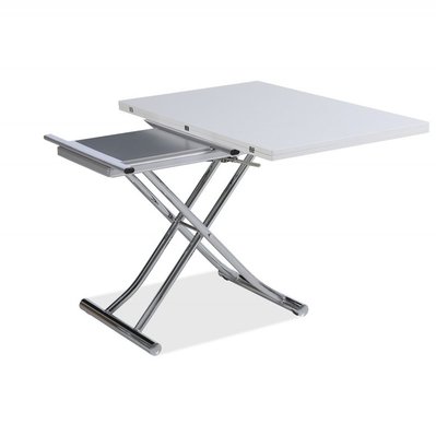 Table basse relevable extensible TRENDY Mélaminé chêne Blanc/Pied chromé 110 x 70/140 cm - 20100990675 - 3663556422633
