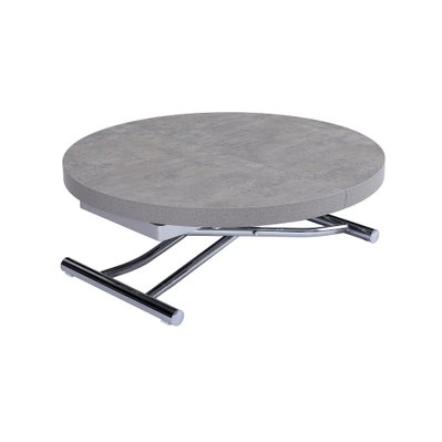 Table basse ronde relevable et extensible SATURNA Coloris gris béton diamètre 105 x 105/135 cm - 20100990970 - 3663556423326