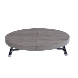 Table basse ronde relevable et extensible SATURNA en Chêne Gris diamètre 105 x 105/135 cm