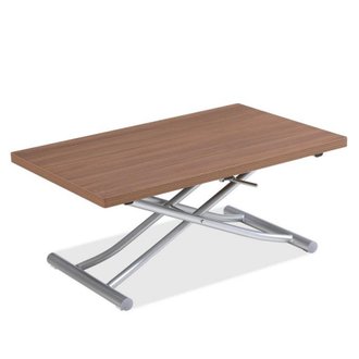 Table basse relevable extensible TRENDY mélaminé noyer Pied alu 110 x 70/140 cm