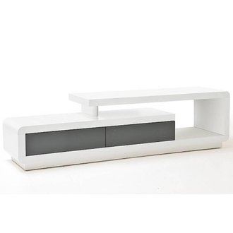 Meuble TV design CORTO 2 tiroirs finition laquée blanc et gris brillant