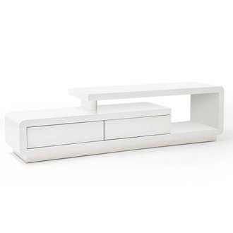 Meuble TV design CORTO 2 tiroirs finition  laquée blanc brillant