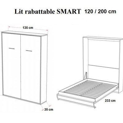 Armoire lit escamotable SMART-V2  taupe mat couchage 120*200 cm. - 20100892459 - 3663556375342