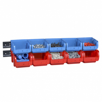 Pack de 12 bacs à bec ProfiPlus Set ALLIT + rails/panneaux muraux - 51 x 16,5 x 10,5 cm - rouge/bleu