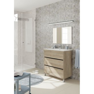 Meuble de salle de bain 80 cm avec pieds LANTA imitation chêne    - BOBOCHIC