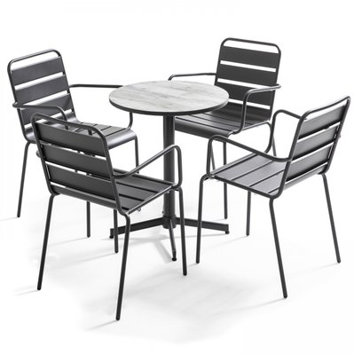 Table de jardin ronde 4 fauteuils acier gris  55 x 55 x 83 cm - 106398 - 3663095040336