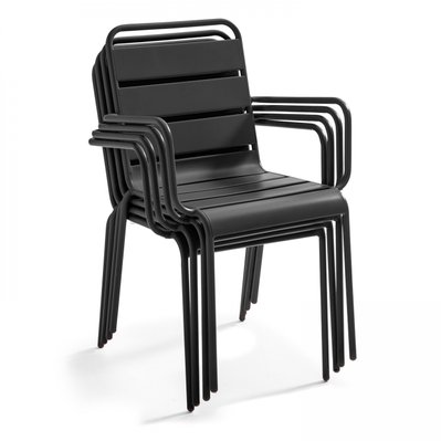 Table de jardin ronde 4 fauteuils acier gris  55 x 55 x 83 cm - 106398 - 3663095040336