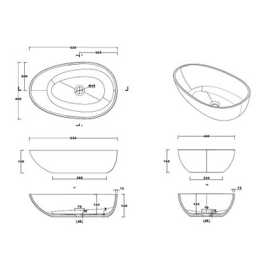 Vasque à poser ovoïde en fonte minérale solid surface OVIO 62 x 40 cm - SSV00H6 - 3760253892711