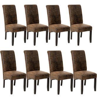 Tectake  Lot de 8 chaises aspect cuir - marron foncé