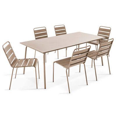 Ensemble table de jardin et 6 chaises en métal taupe 180 x 90 x 72 cm - 105019 - 3663095028242