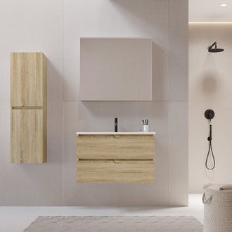 Meuble salle de bain design 80 cm LIMPIO finition mélaminé chêne avec vasque céramique