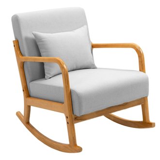 Nordlys - Rocking Chair Chaise A Bascule en Bois Massif avec Dossier et Assise Garnis en Tissu Hevea Gris