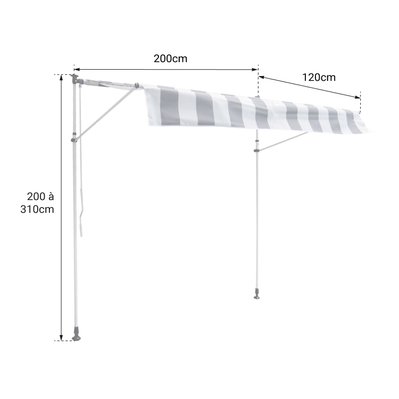 Store banne pour balcon CHENE 2 × 1,2m - Toile rayée blanche/grise et structure blanche - 5132 - 3701227213057