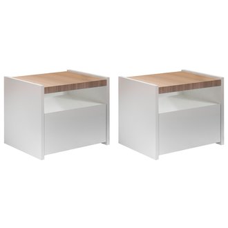 Tables de chevet design avec tiroir blanc mat et finition chêne (lot de 2) VERDI