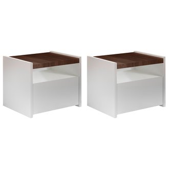 Tables de chevet design avec tiroir blanc mat et finition noyer (lot de 2) VERDI