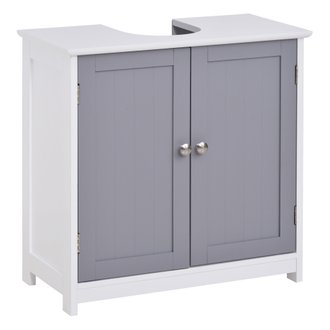 Meuble sous-vasque - placard 2 portes avec étagère - MDF gris blanc