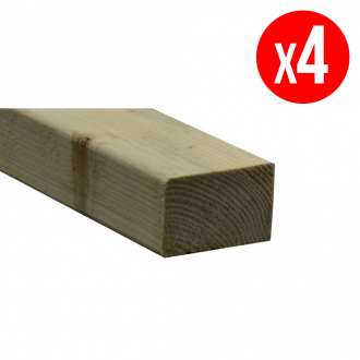 Pack de 4 lambourdes bois raboté WOOD2WOOD - L.2,4 m - 45 x 70 mm - pin traité CL4 - teinté vert - 0,67 m²