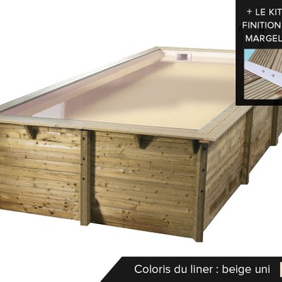 Piscine bois Sunwater 5,55 x 3,00 x 1,40 m - Liner beige + Kit margelles - Ubbink - 10402 - 7111606461010