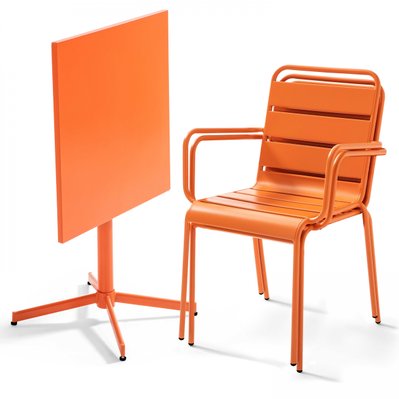Ensemble table de jardin carrée et 2 fauteuils métal orange 70 x 70 x 72 cm - 105391 - 3663095031334