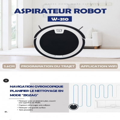 Robot aspirateur et laveur W310 - autonomie 90 / 120 min - jusqu'à 180 m² - noir & blanc - W310 - 3760306110021