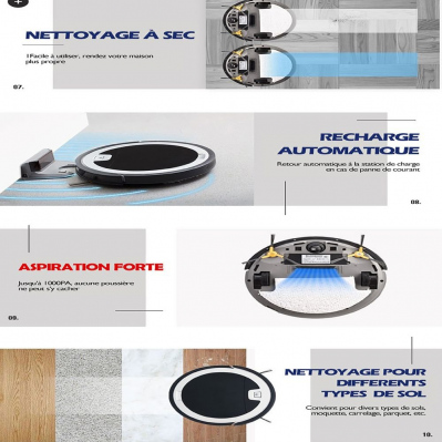 Robot aspirateur et laveur W310 - autonomie 90 / 120 min - jusqu'à 180 m² - noir & blanc - W310 - 3760306110021