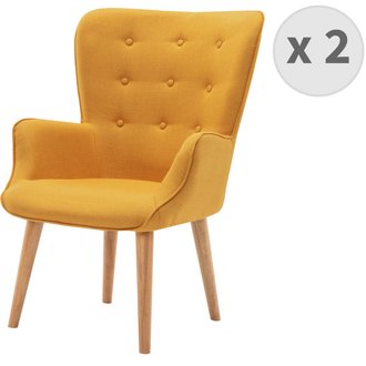 SCAND-Fauteuil Scandinave tissu curry pieds bois(x2)