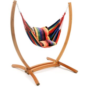 Hamac bois suspendu avec fauteuil en coton "Santiago" - Multicolore