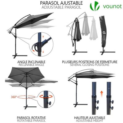 VOUNOT Parasol deporte 3M Gris fonce avec housse de protection - 3578093502564 - 8431252021000