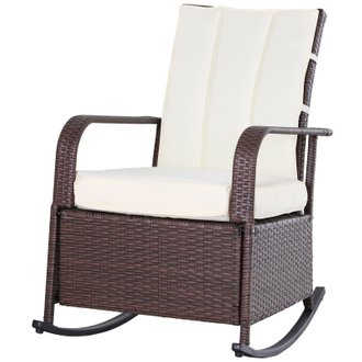 Rocking chair extérieur style cosy coussins inclus résine tressée chocolat