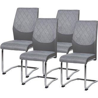Lot de 4 - Chaise SWINTON Gris - assise Tissu et Cuir PU pieds Metal