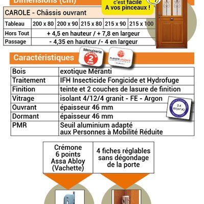 PORTE D' ENTREE BOIS EXO MODELE 'CAROLE' 200X90 POUSSANT GAUCHE (cotes tableau) - 82 - 3700270173479