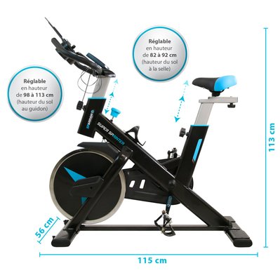 Vélo Spinning SUPER SPRINTER - Exercice bike avec roue d'inertie 18Kg  et résistance manuelle magnétique - Cardio et Fitness tra - SP-SPINB102 - 3700998992598