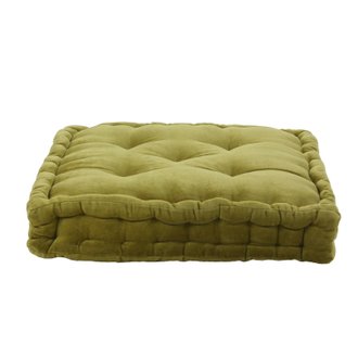 ARTHUR - Pouf tapissier en velours de coton uni vert mousse 40x40