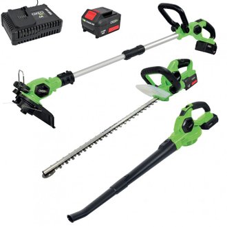 Packs d'outils de jardin 18V : Taille Haie / Coupe bordure / Souffleur avec chargeur et batterie 4Ah