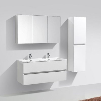 Armoire de toilette bloc-miroir SIENA largeur 120 cm blanc laqué - A-1200-MIR-HGWHITE - 3760253890007