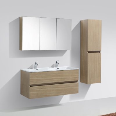 Armoire de toilette bloc-miroir SIENA largeur 120 cm chêne clair texturé - A-1200-MIR-RLOAK - 3760253890014