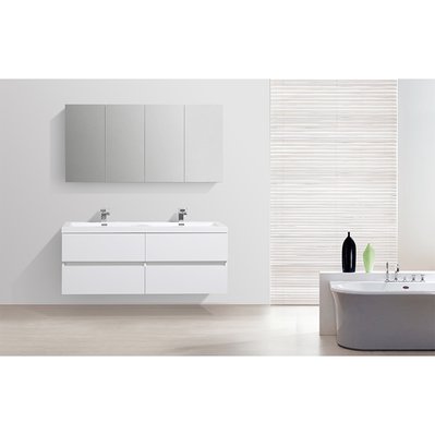 Armoire de toilette bloc-miroir SIENA largeur 144 cm blanc laqué - A-1440-MIR-HGWHITE - 3760253898430