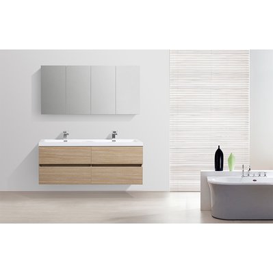 Armoire de toilette bloc-miroir SIENA largeur 144 cm chêne clair texturé - A-1440-MIR-RLOAK - 3760253898447