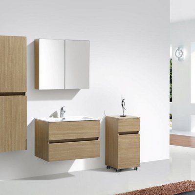 Armoire de toilette bloc-miroir SIENA largeur 80 cm chêne clair texturé - A-800-MIR-RLOAK - 3760253890113