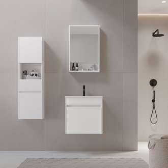 Meuble salle de bain design 51 cm EASY finition mélaminé blanc avec vasque céramique    Meuble seul