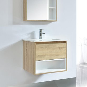 Meuble salle de bain design 60 cm FRAME finition mélaminé chêne avec vasque céramique    Meuble seul