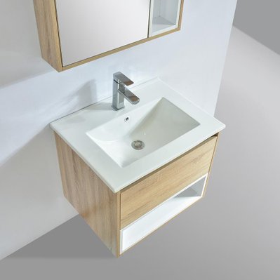 Meuble salle de bain design 60 cm FRAME finition mélaminé chêne avec vasque céramique - FRA-600-BC-LO.W - 3760282665768