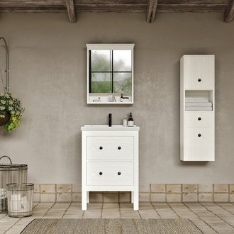 Meuble salle de bain design 60 cm TYPO finition mélaminé blanc avec vasque céramique    Meuble seul