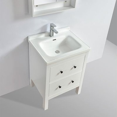 Meuble salle de bain simple vasque sur pieds 60 cm TYPO blanc - TYP-600-CAB-WHI/TYP-600-BAS - 3760282666314
