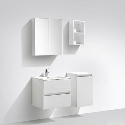 Meuble salle de bain design simple vasque SIENA largeur 60 cm blanc laqué - A-600-CAB-HGWHITE/A-600-BAS - 3760253892216