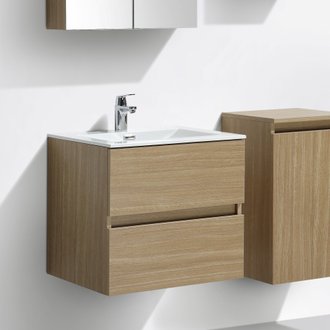 Meuble salle de bain design simple vasque SIENA largeur 60 cm chêne clair texturé