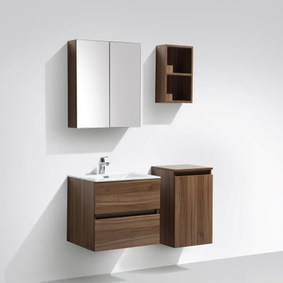 Meuble salle de bain design simple vasque SIENA largeur 60 cm noyer - A-600-CAB-WALNUT/A-600-BAS - 3760253892254