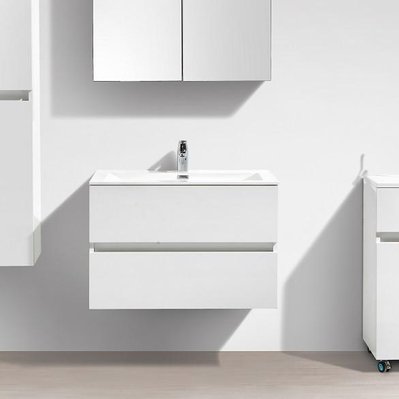 Meuble salle de bain design simple vasque SIENA largeur 80 cm blanc laqué - A-800-CAB-HGWHITE/A-800-BAS - 3760253892261